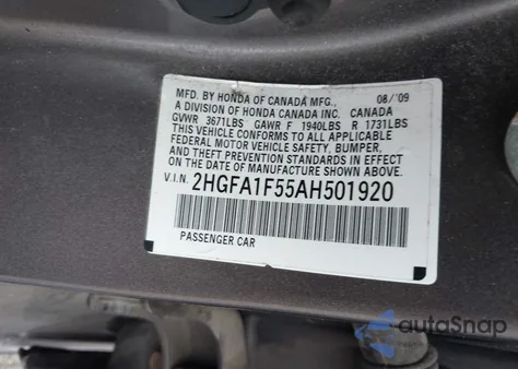 2010 Honda Civic Lx из США, поврежденный, VIN 2HGFA1F55AH501920